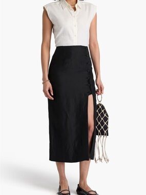 Sandro Black High-Waist Midi Skirt with Side Buttons and Slit